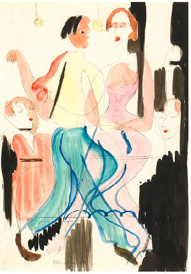 Ernst Ludwig Kirchner Dancing couple - Watercolour and ink over pencil